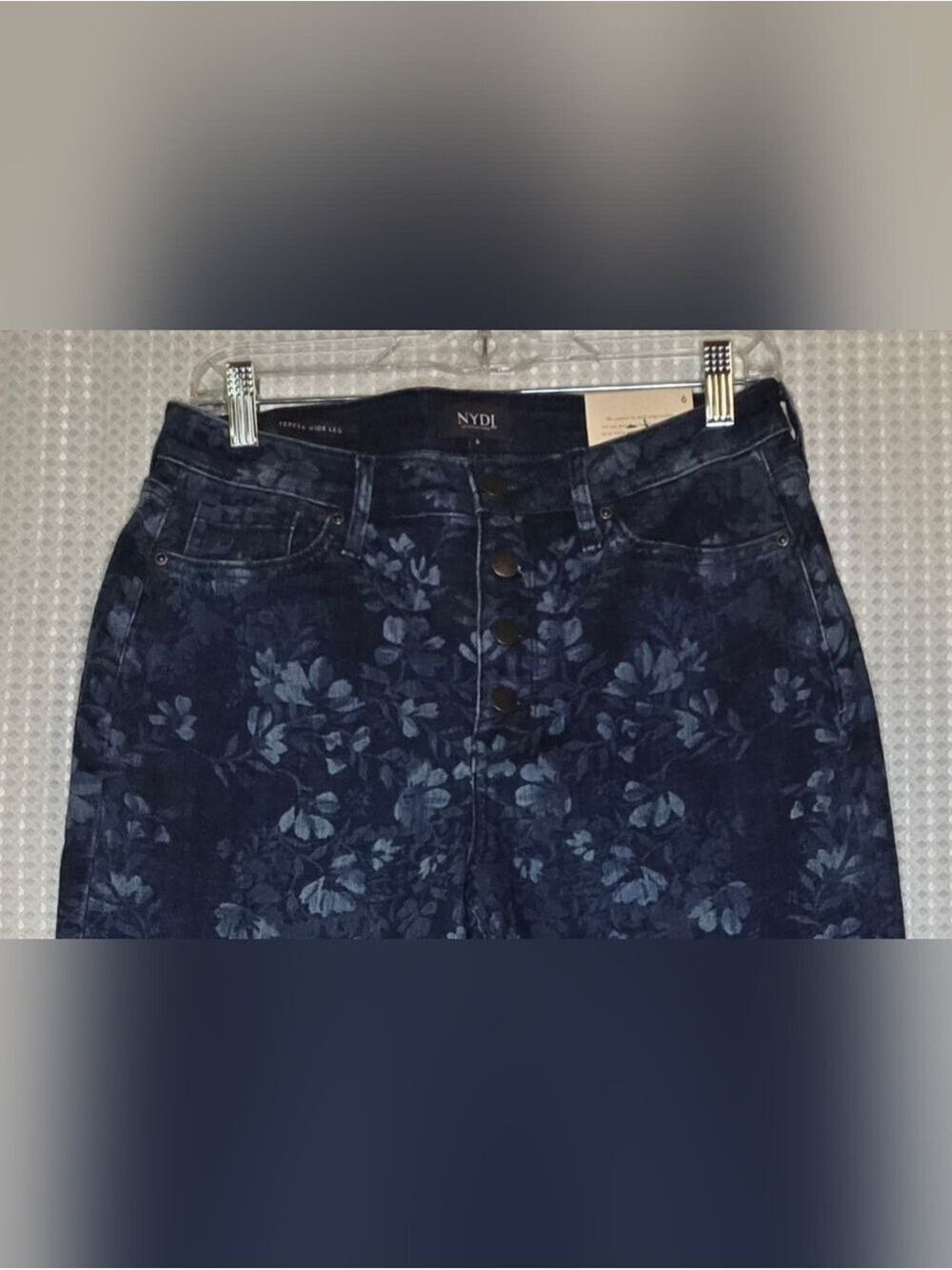 NYDJ Floral Ankle Jeans High Rise Wide Leg Button Fly Womens NWT Sz 6 - Picture 3 of 12